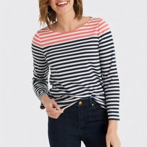 NWT Draper James Striped Ponte Long Sleeve Shirt Coral & Navy Stripe- Medium
